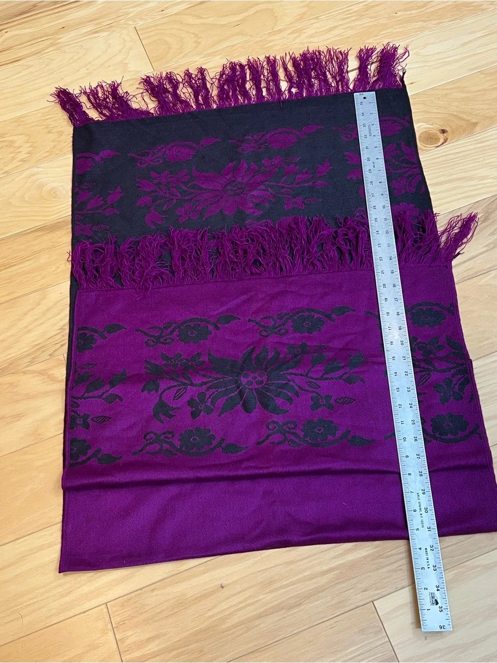 Plum & Black Floral Fringe Wrap Scarf size 61x24